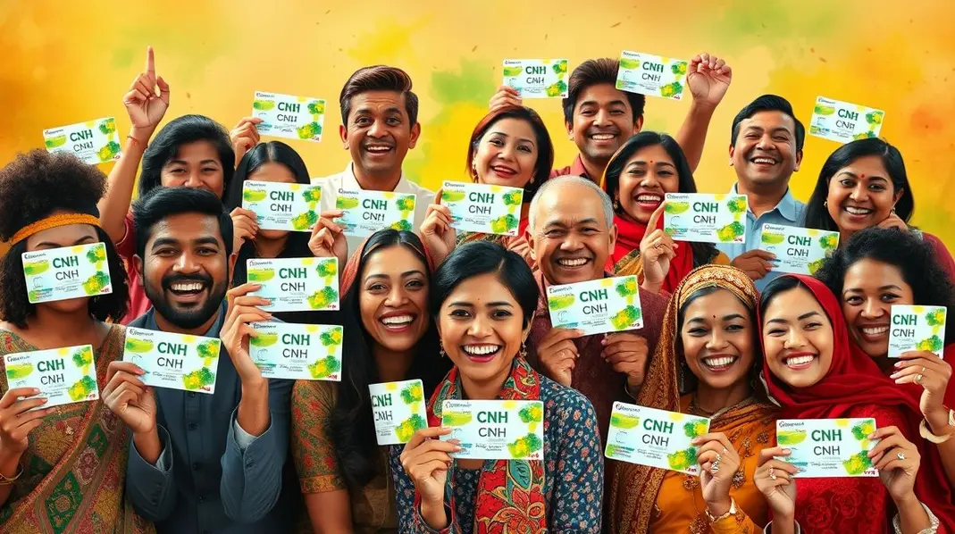 Grupo de pessoas felizes exibindo suas CNHs.