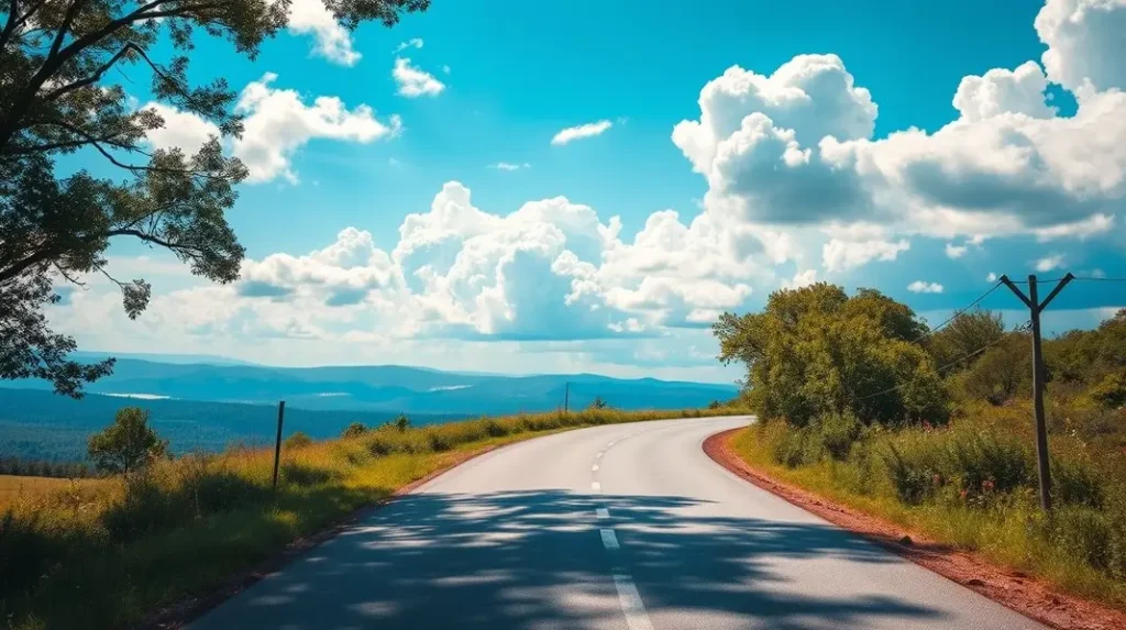 Estrada aberta sob um céu claro, simbolizando a jornada para obter a CNH Social.