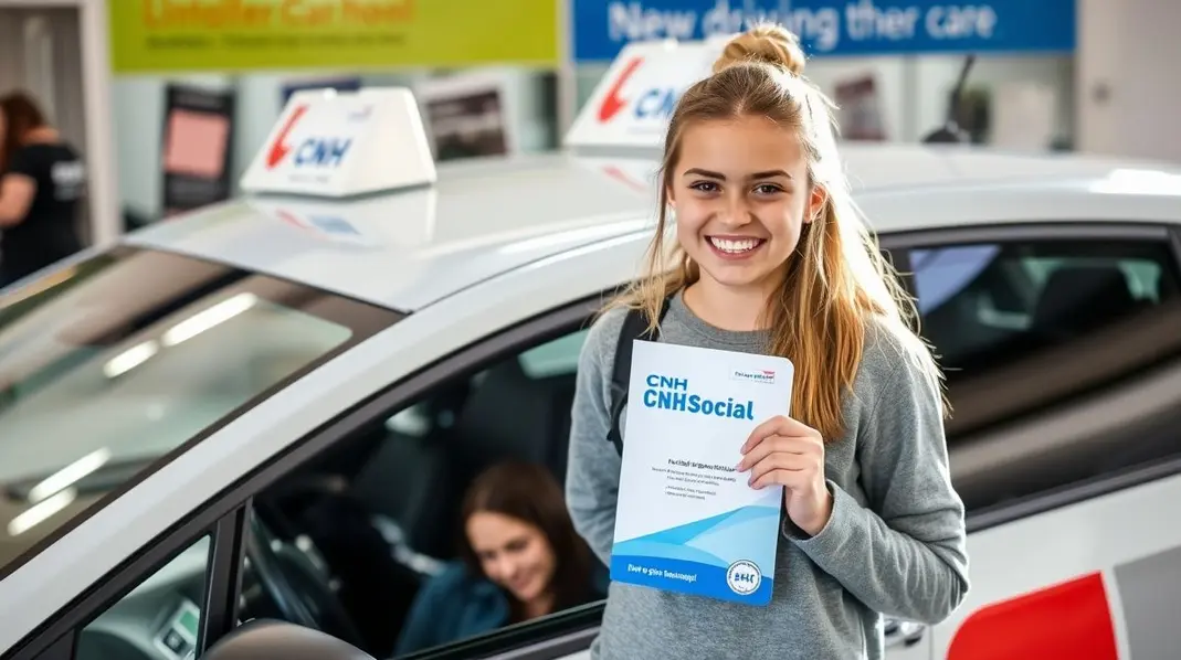 Pessoa feliz mostrando a CNH Social, representando liberdade e novas chances.