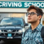 Pessoa diante de uma escola de direção, sonhando com sua CNH Social.