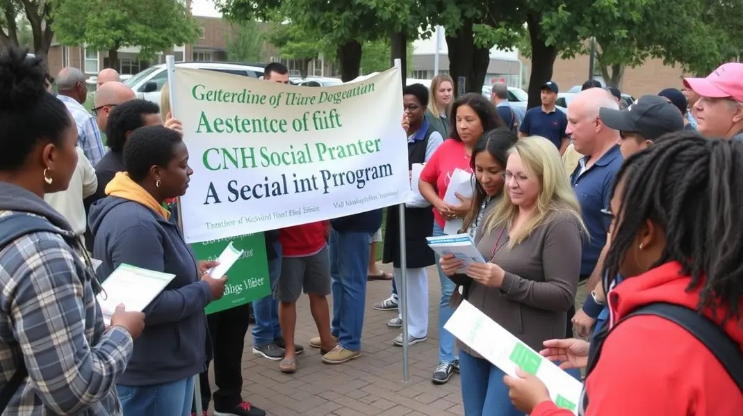 Pessoas se reunindo para aprender sobre o programa CNH Social de forma colaborativa.