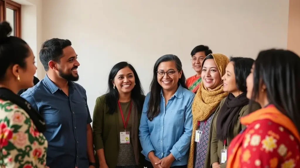 Grupo diversificado de pessoas discutindo sobre seus direitos e benefícios do Cadastro Único.