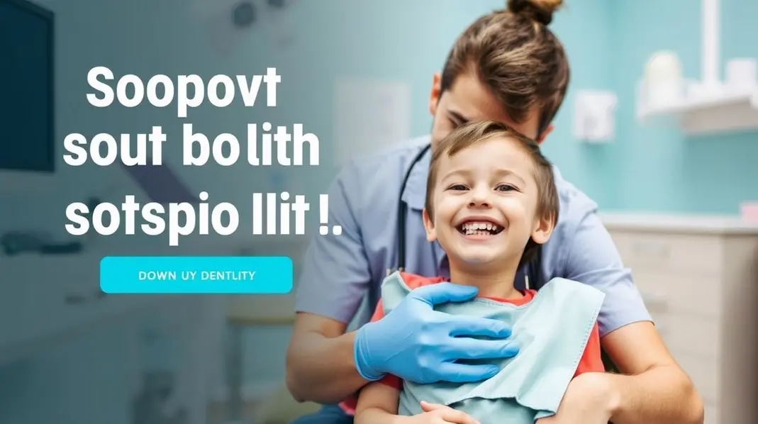 Dentista sorridente atendendo uma criança em uma clínica odontológica.