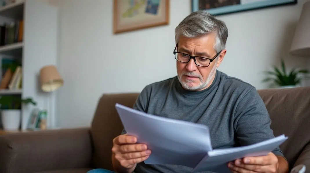 Pessoa revisando documentos médicos em casa