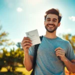 Pessoa orgulhosa segurando sua nova Carteira de Habilitação.