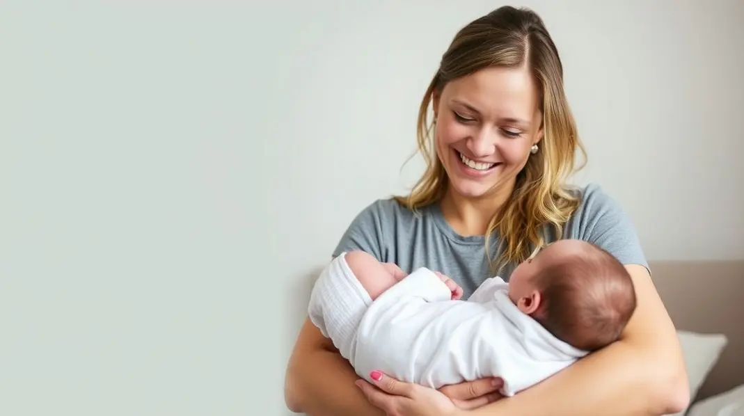 Mãe segurando o bebê após receber salário maternidade