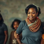 Uma mãe solteira mostrando determinação e força em busca de recursos.