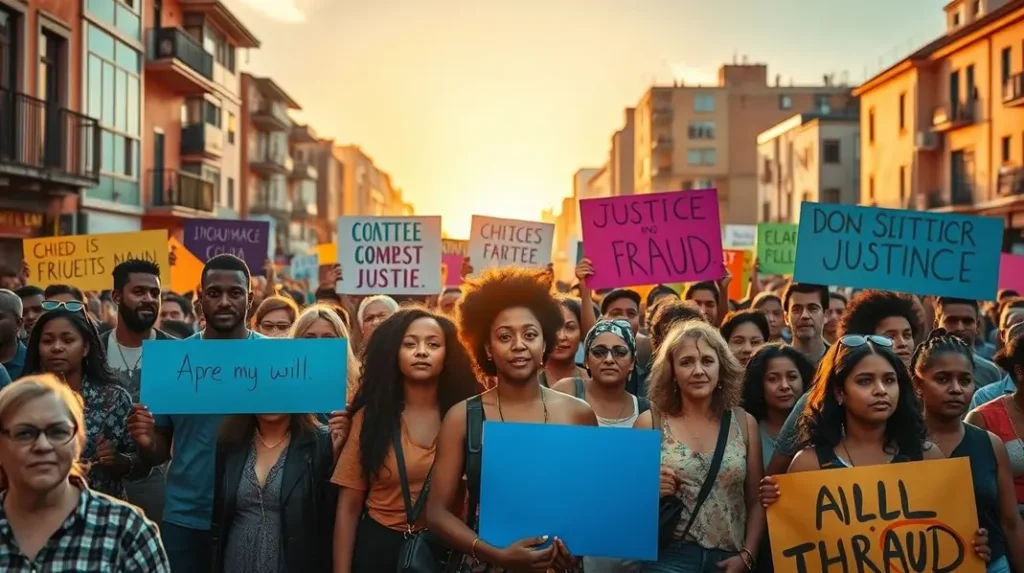 Grupo de pessoas unidas lutando por direitos sociais.