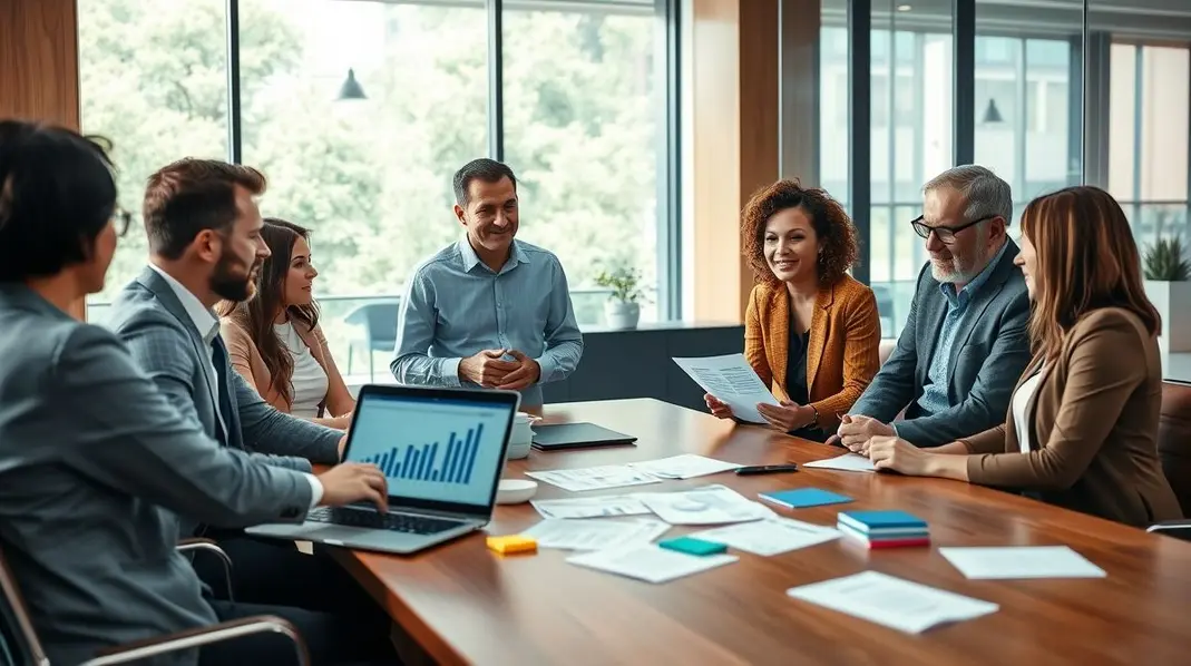 Grupo de trabalhadores discutindo sobre benefícios previdenciários.